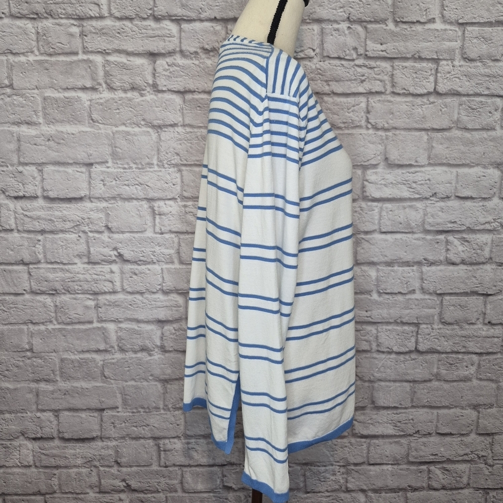 Lafayette 148 Sweater White Blue Striped V Neck Nautical Lightweight Womens Sz M - Picture 5 of 9